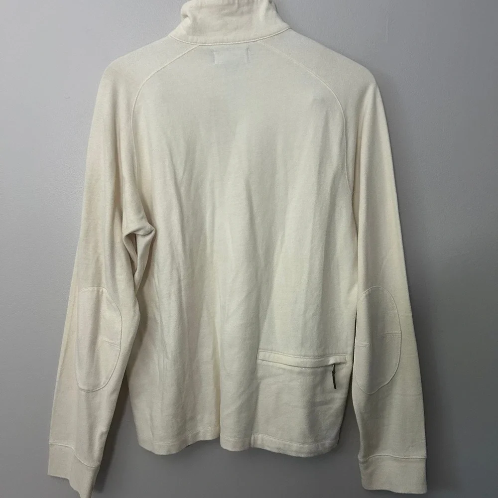 Polo Ralph Lauren Pullover Mens Large Cream 1/4 Zip Elbow Patch Cotton NWT VTG